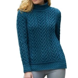ARAN CRAFTS Hearts Irish Merino Wool High Neck Sweater